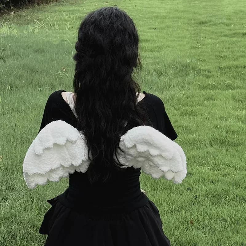 Zaino con ali d'angelo in peluche, borsa cosplay morbida e kawaii, con spallacci regolabili per bambini, scuola, Comic Con, regalo per feste