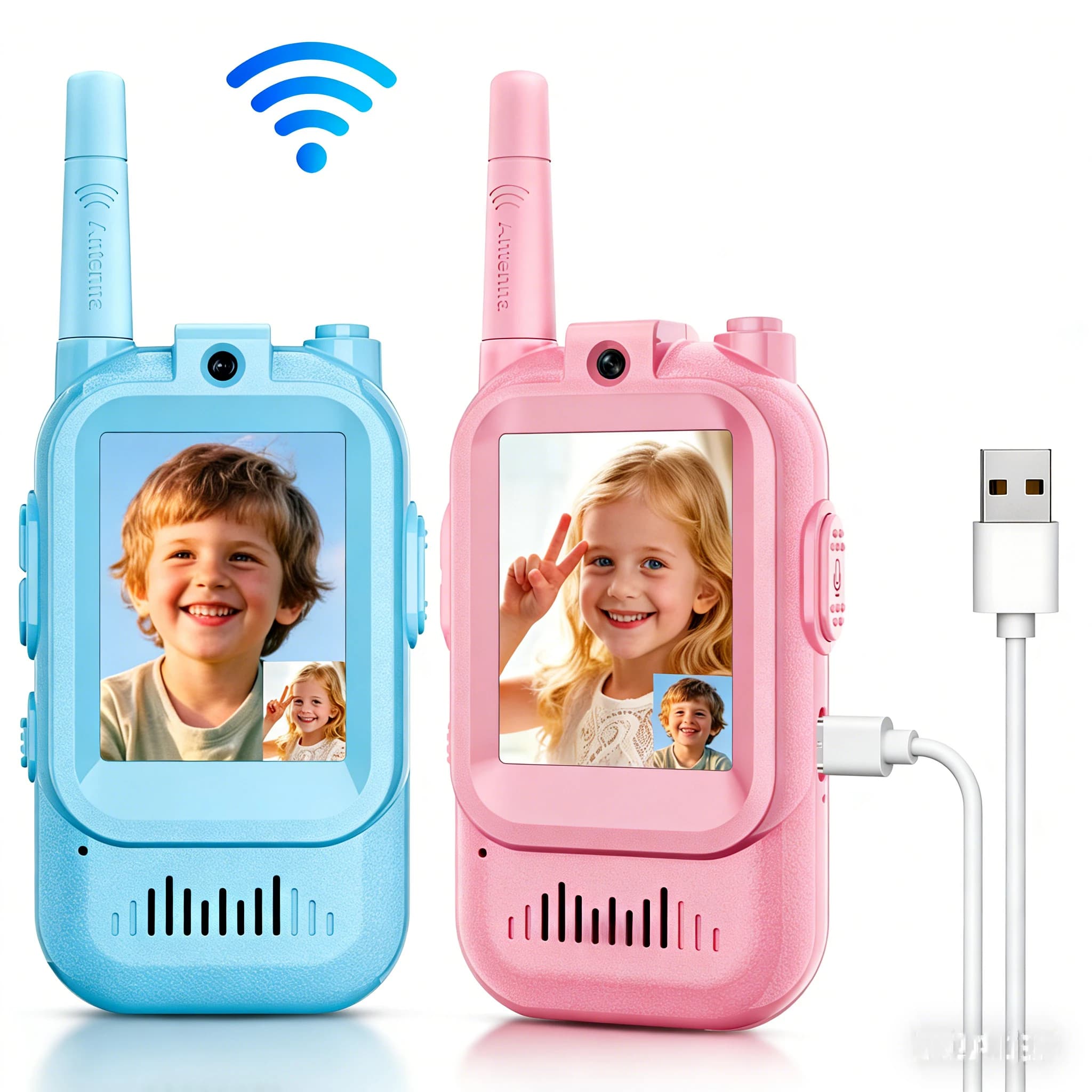 Walkie Talkie Video per Bambini, Set da 2, Ricaricabili, Giocattoli per Bambini per Campeggio, Viaggi e Uso Interno, Regali di Compleanno per Bambini dai 3 ai 12 Anni