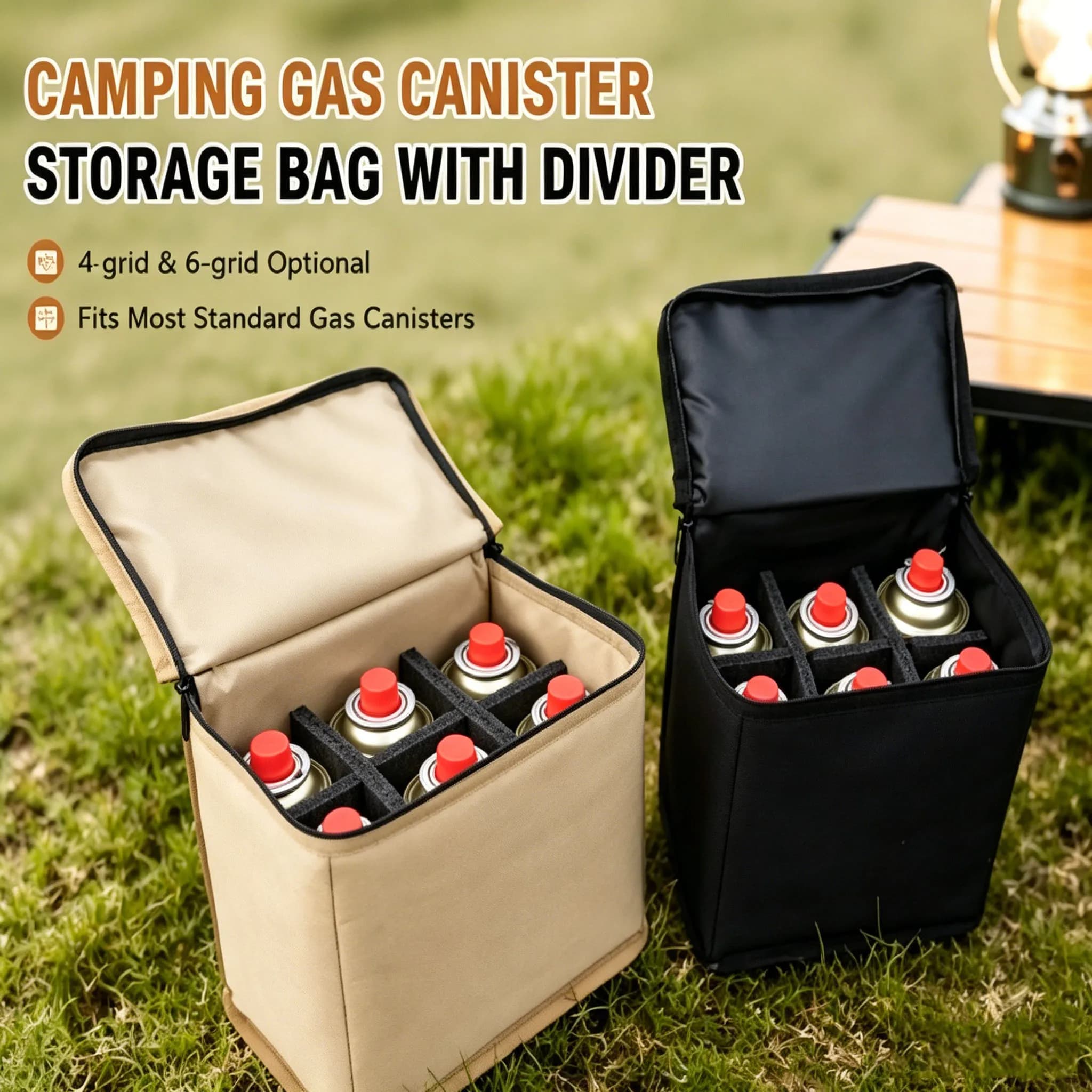 Camping Gas Canister Storage Bag with Divider Padded Portable Fuel Tank Carry Bag Outdoor Stove Gas Bottle Organizer Handbag