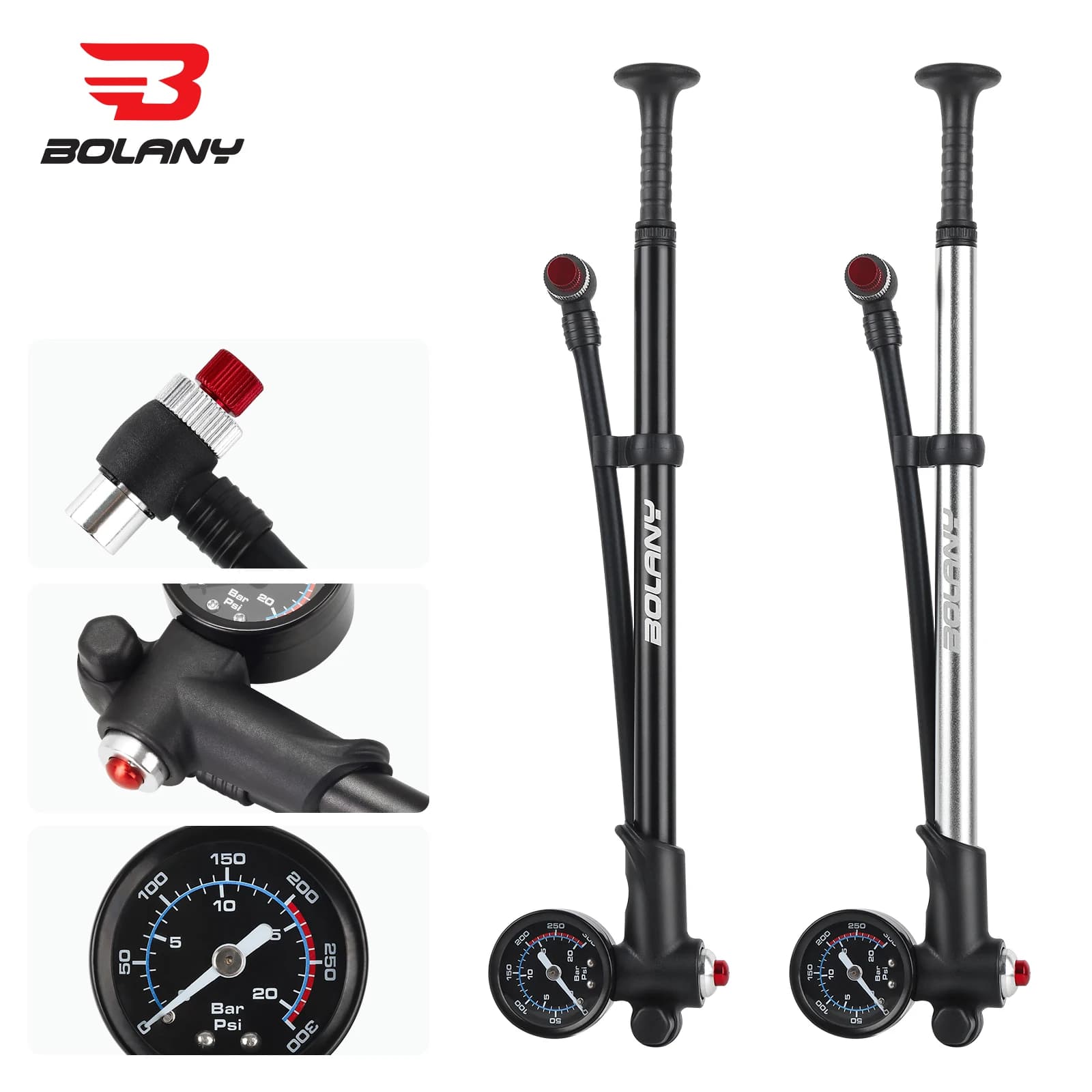 BOLANY 300psi Air Shock Bike Pump per sospensione Portable Bike Inflator pompa a mano per bicicletta con manometro strumento per bicicletta