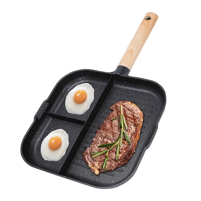 Padella 3 in 1 in Lega di Alluminio con 3 Scomparti Antiaderenti, Padella per Colazione, Padella Grill Multifunzione per Uova