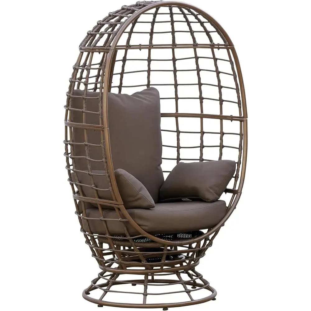 Wicker Egg Chair, 360 Rotating Indoor Outdoor Boho Basket Seat with Cushion and Pillows or Backyard, Porch, Patio, Garden, Handw