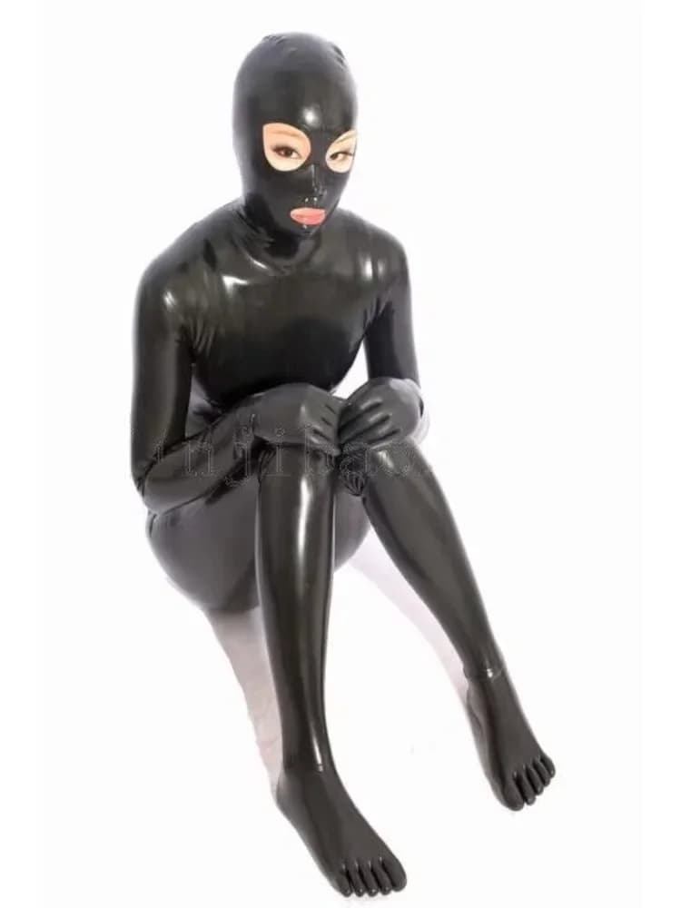 Nuovissimo body in lattice di gomma nera Catsuit Halloween Guanti moda Collant cosplay S-XXL