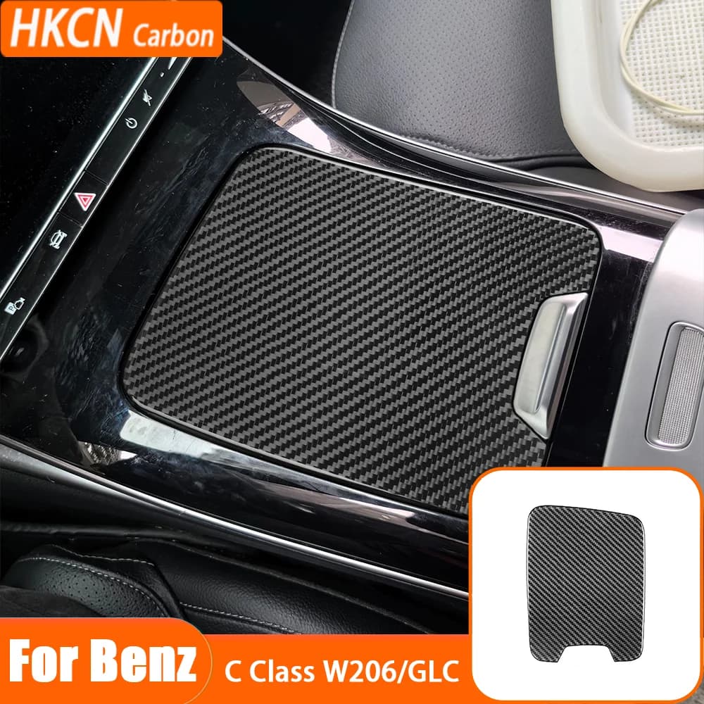 Carbon Fiber Central Storage Box Padded Panel Interior Car Cover Trim Wall decal for Benz Class C 2022—2024 GLC 2023 2024