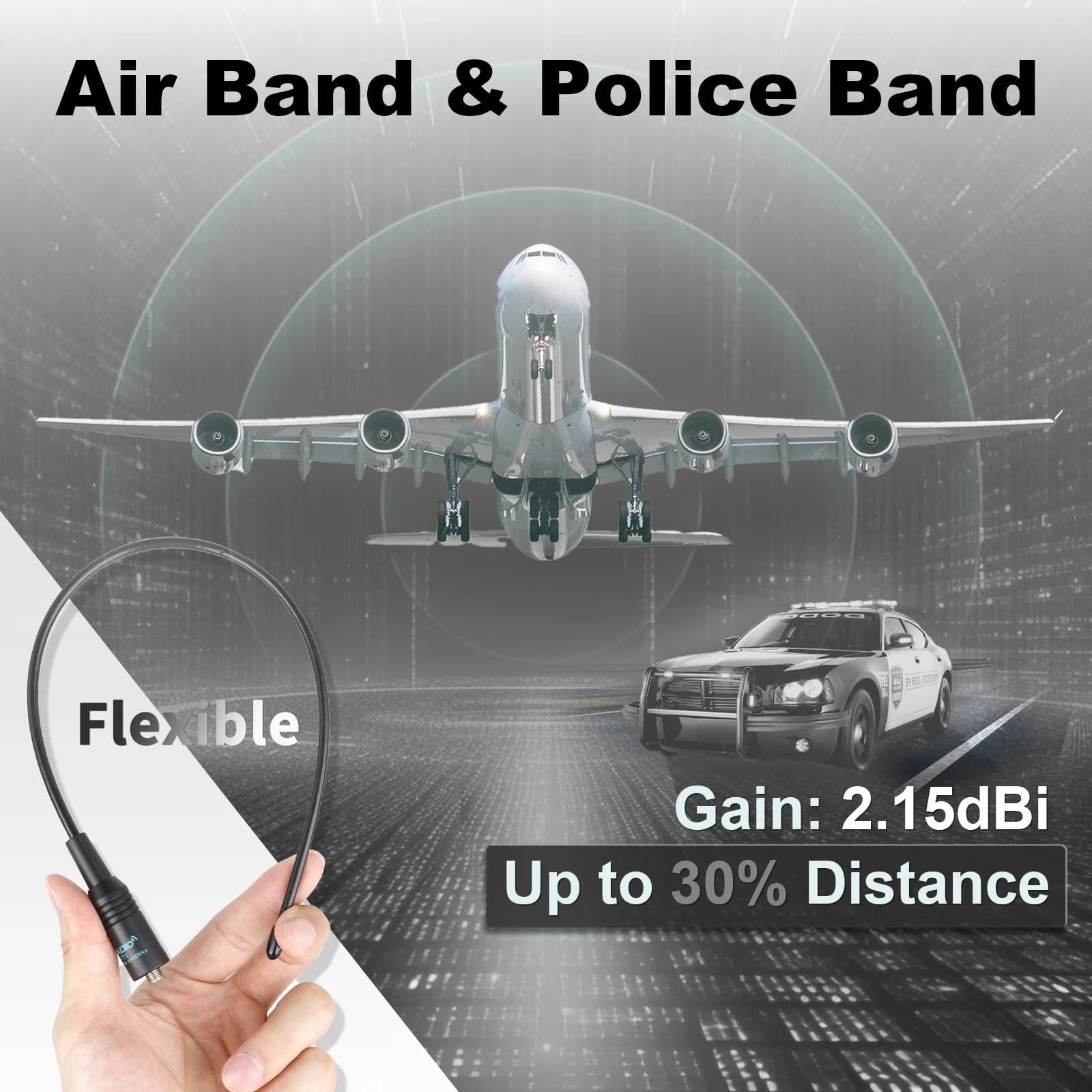 TIDRADIO TD-AM Antenna a banda aeronautica e banda di polizia 120/300 Mhz per walkie talkie radio bidirezionali, antenna a banda aerea SMA-femmina