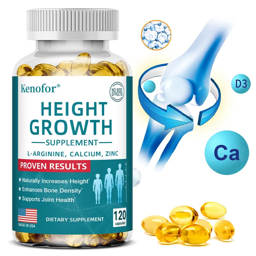 Height growth supplement - Calcium, L-Arginine, vitamin D3, zinc - Promotes bone growth - Helps natural capsules for height growth