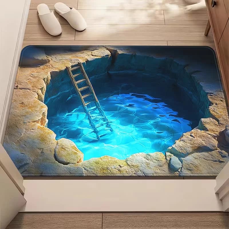 Tappetino 3D con Effetto Illusione Ottica, Stampa Effetto Pietra, Morbido Antiscivolo, Divertente Decorazione per Casa, Ingresso, Interni ed Esterni