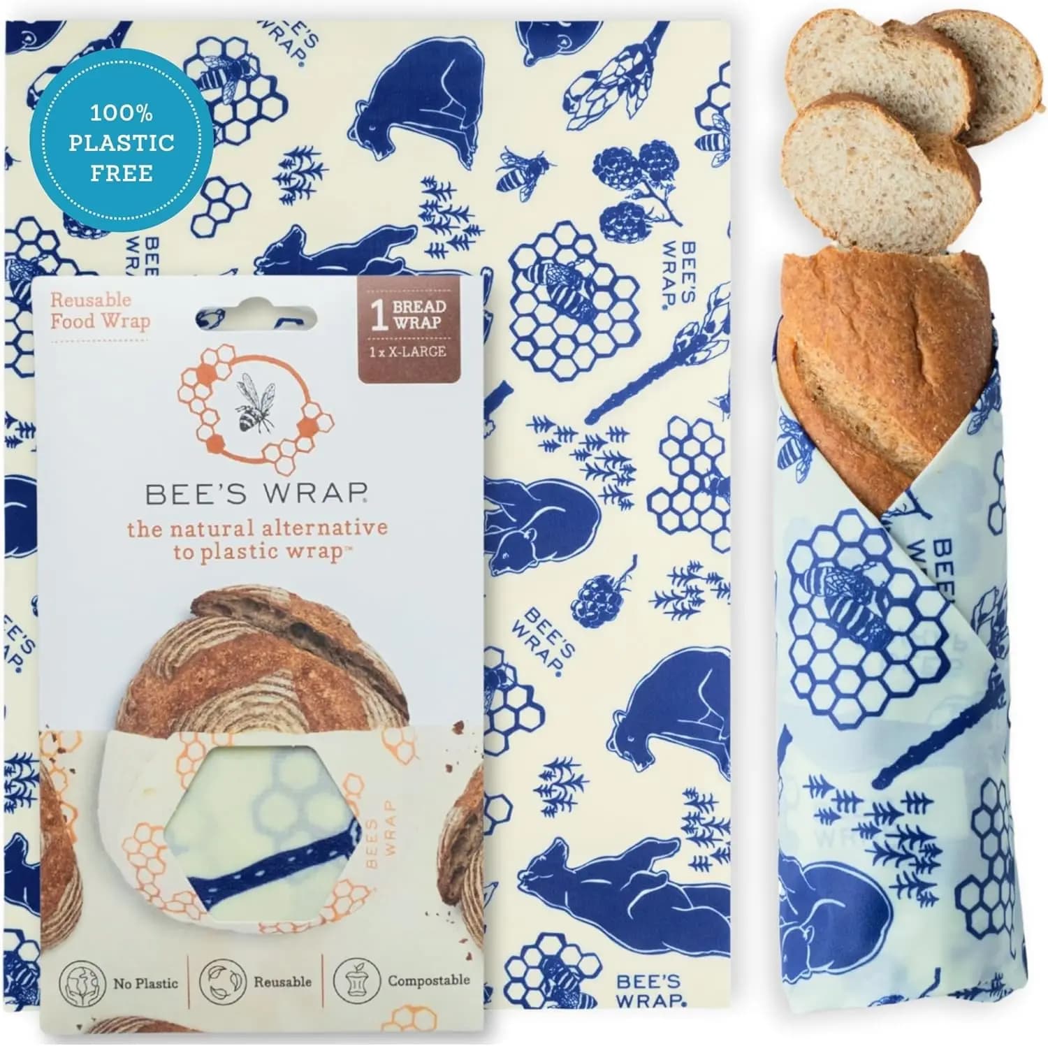 Involucro per Pane in Cera d'Api Riutilizzabile - 17"x23" - Mantiene Freschi Pane a Lievitazione Naturale e Panini - Senza Plastica - Prodotto negli USA