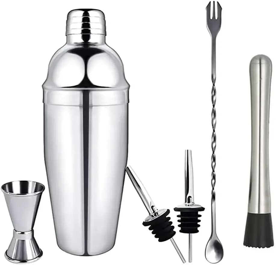 Stainless Steel Cocktail Shaker Set 6 Piece Martini, Drink, Bartender Kit with Measuring Jigger, Mixing Spoon