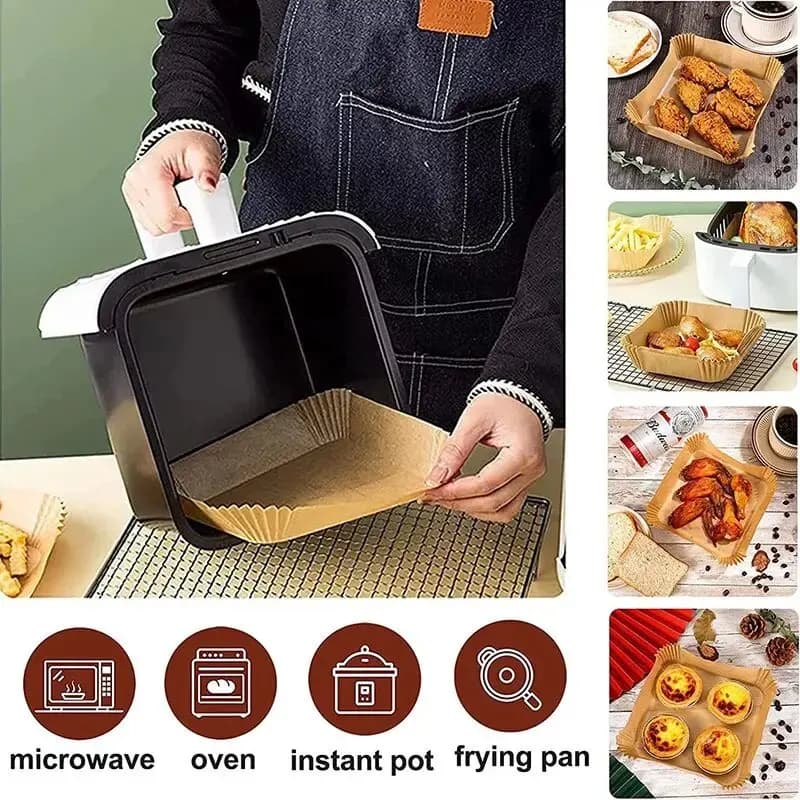 Set di 3 Fogli di Carta Antiaderente Monouso per Friggitrice ad Aria 23CM, Resistenti all'Olio e all'Acqua, Vassoi di Carta Monouso per Cottura in Friggitrice ad Aria