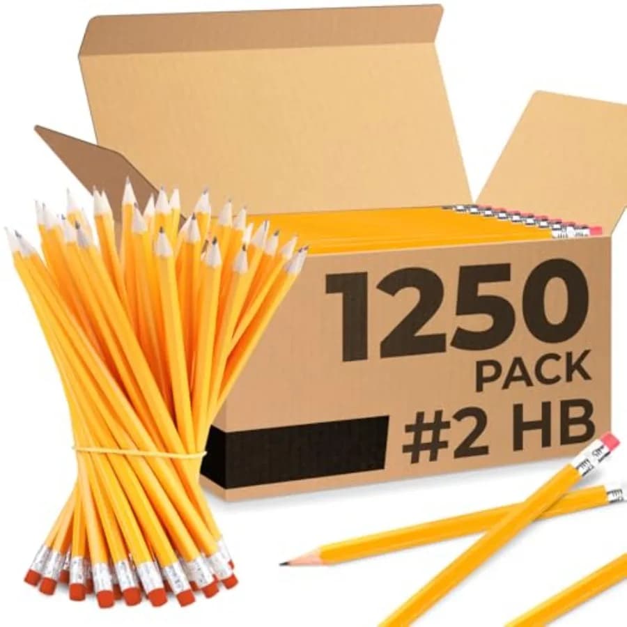 Set di 1250 Matite Gialle Pre-Affilate in Confezione Convenienza # Set di 2 Matite HB per il Ritorno a Scuola con Impugnatura Facile da Impugnare e Gomme Superiori, Confezione Multipla