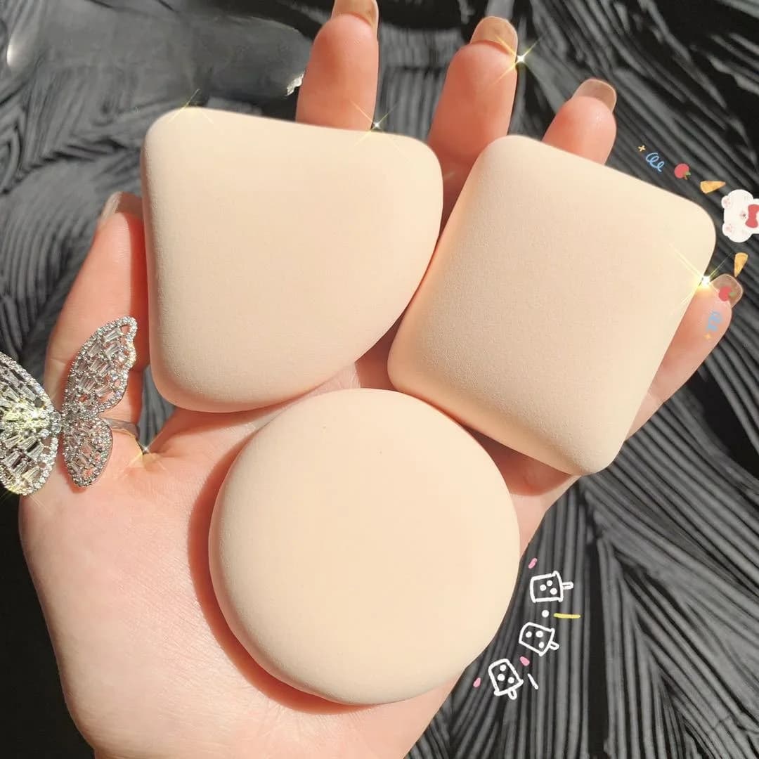 Set di 3 soffio per trucco, morbido, asciutto, bagnato, combinato, spugna cosmetica, cuscino, soffio, fondotinta, crema, frullatore, strumenti per il trucco, accessori