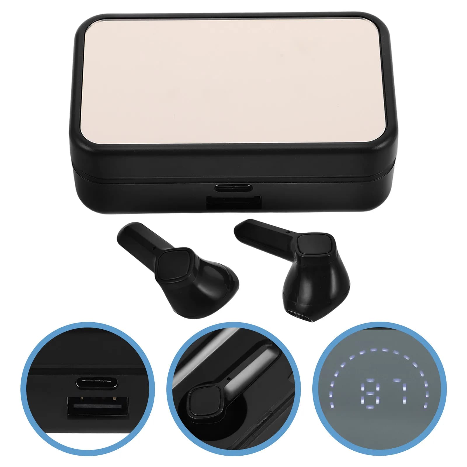 1Set Wireless Dual Ear Headphones Mirror Display Earbuds Wireless Running Gaming Sports Headset High Definition Sound Stable