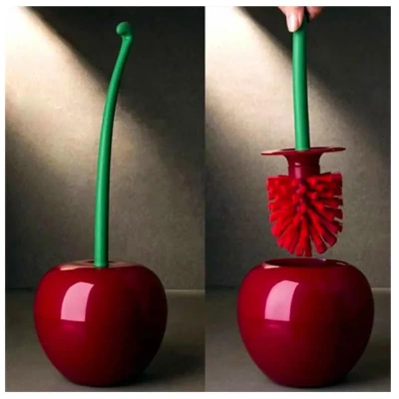 1 cute cherry colored toilet brush holder set, bathroom toilet long handle toilet brush cleaner, suitable for Halloween gifts