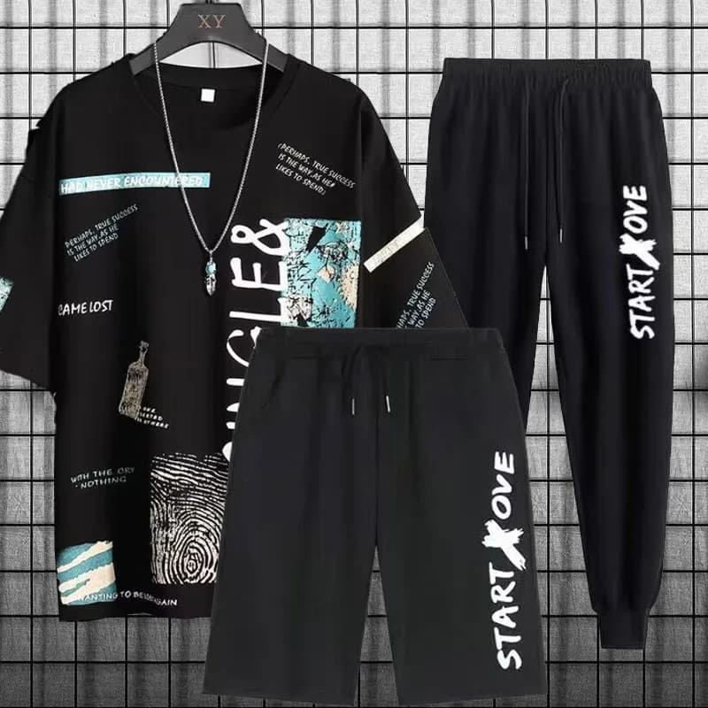T-shirt alla moda a maniche corte per giovani pantaloncini sportivi ad asciugatura rapida abito da studente sottile casual da uomo estivo in tre pezzi