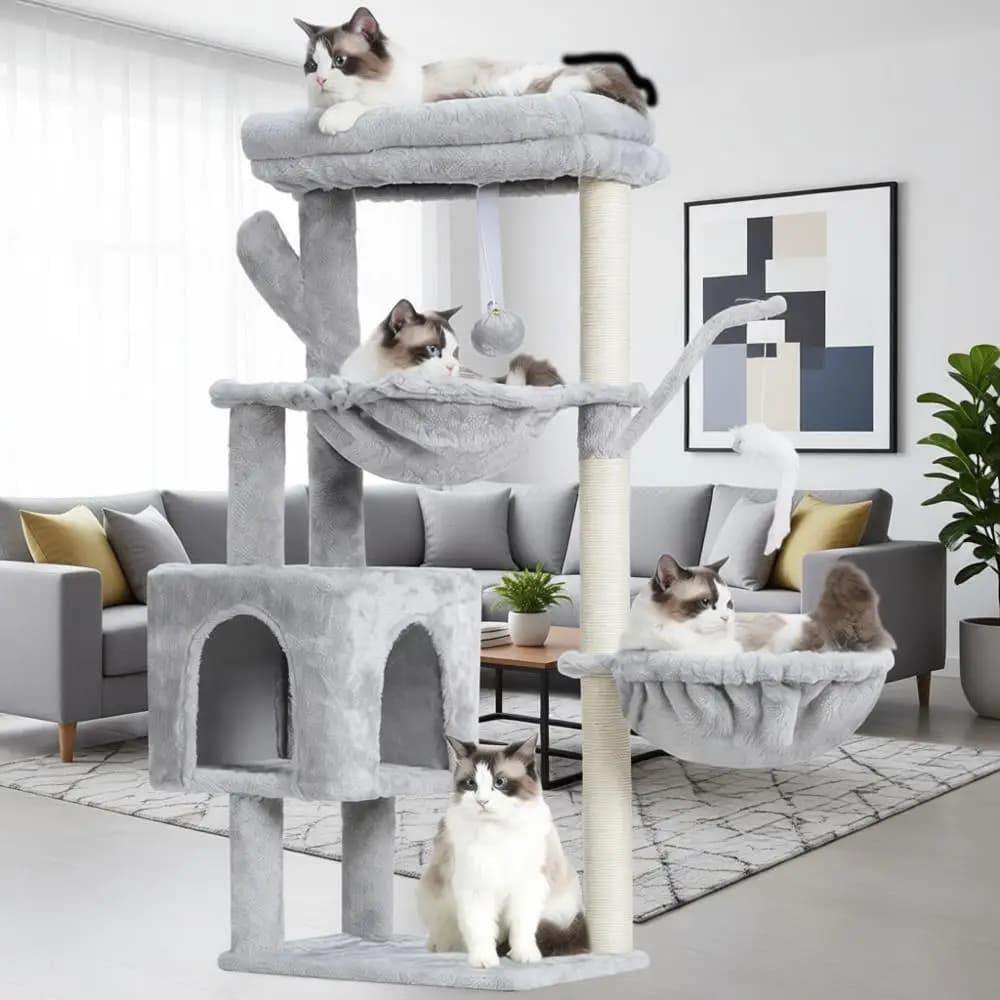 Torre per Gatti da 100 cm con Tiragraffi, Torre per Gatti da Interno, Palo in Sisal Completamente Rivestito, Piattaforma Morbida, 2 Cestini e