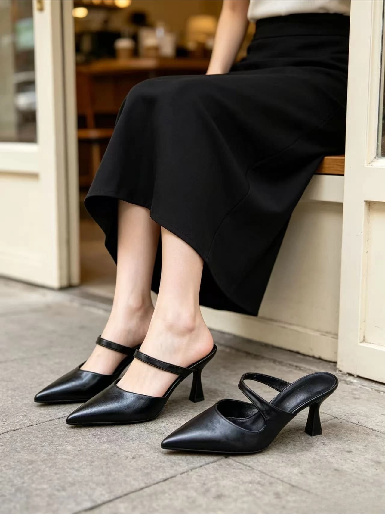 Ladies Pointed Mule High Heels Stretch Sandals Single Strap Thin High Heels Ladies Fashion Party Dress Shoes