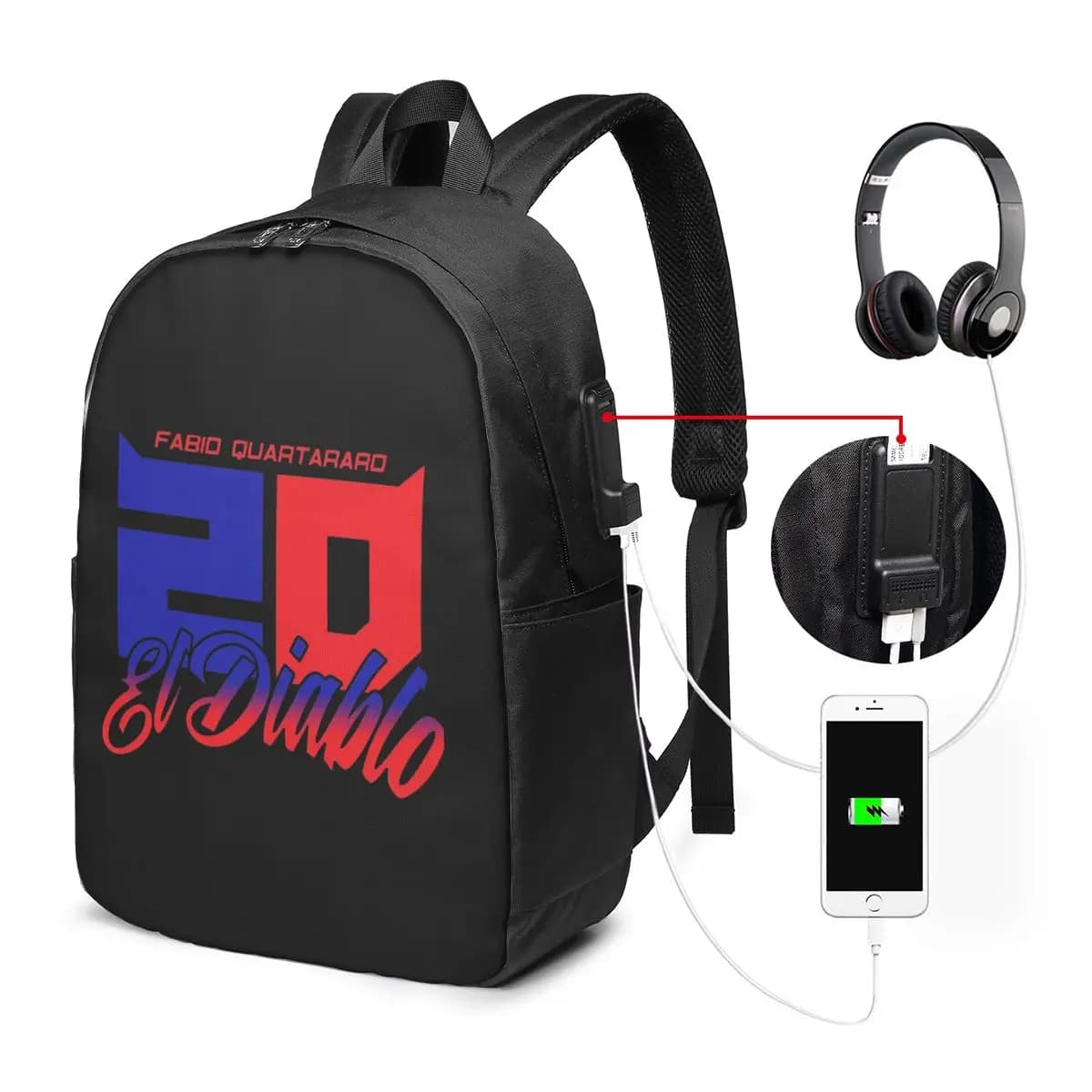 Fabio Quartararo El Diablo Number Backpack Borsa da viaggio per notebook Borsa per computer Borsa da scuola per studenti universitari Borse a tracolla per laptop
