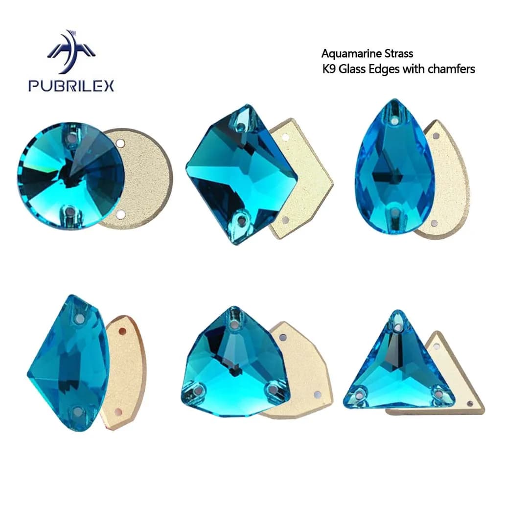 PUBRILEX Strass in Vetro K9 Acquamarina da Cucire, Cristalli con Fondo Piatto per Decorazioni Fai-da-Te di Borse e Abbigliamento