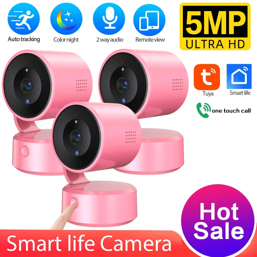 Telecamera di Sicurezza WiFi PTZ Tuya 5MP per Interni con Visione Notturna a Colori, Telecamera di Sorveglianza Wireless CCTV, Monitor per Bambini con Chiamata One-Touch Tuya
