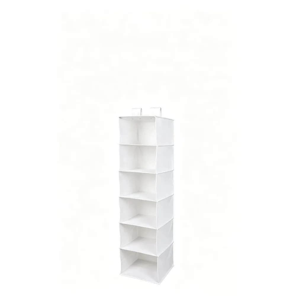 6 Tier Hanging Closet Organizer Shelves Non Woven Fabric Storage Shelf Divider for Clothes White