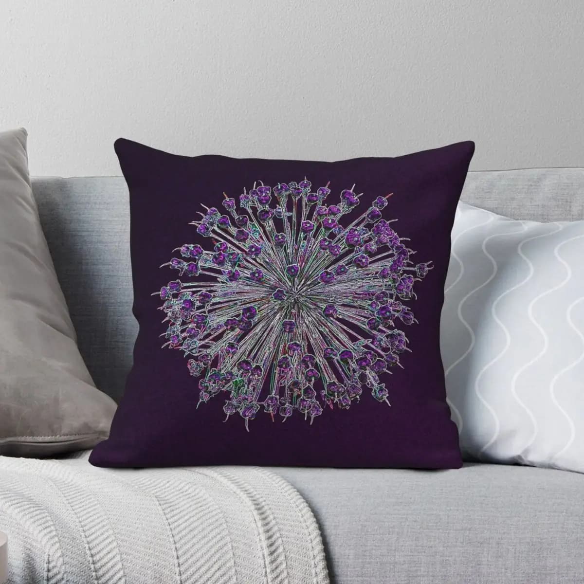 Federa quadrata Allium Hollandicum in poliestere e lino, velluto, decorazione creativa con cerniera, fodera per cuscino per divano