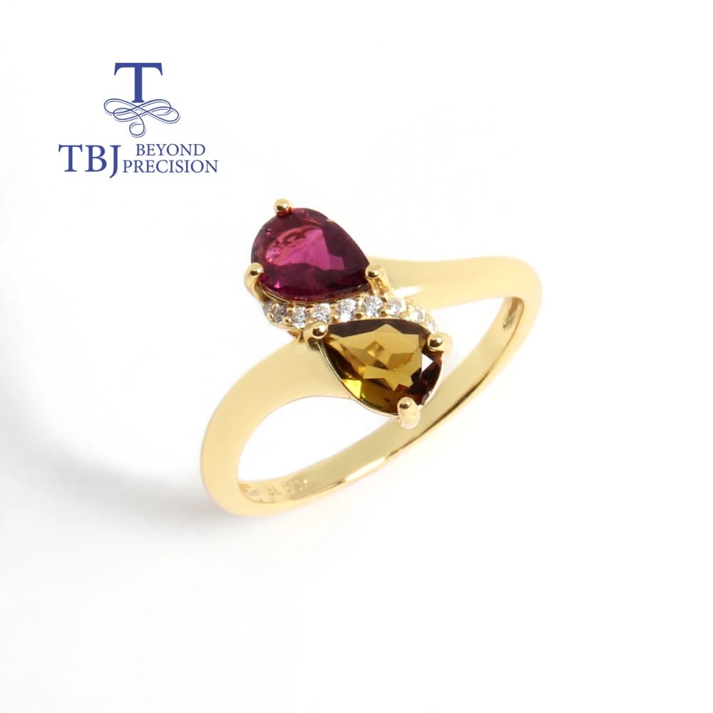 Sterling Silver Ring 18K Yellow with Natural Tormaline, Simple and Luxurious Design, Refined Gift for Women and Girls, 2026