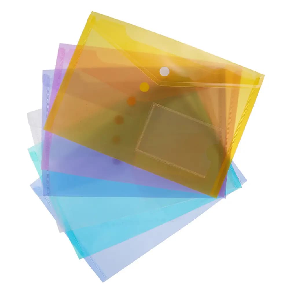 Set di 6 Buste Portadocumenti A5 in Plastica Resistente con Chiusura Sicura per Organizzazione Documenti, Ideali per Ufficio, Scuola e Viaggi