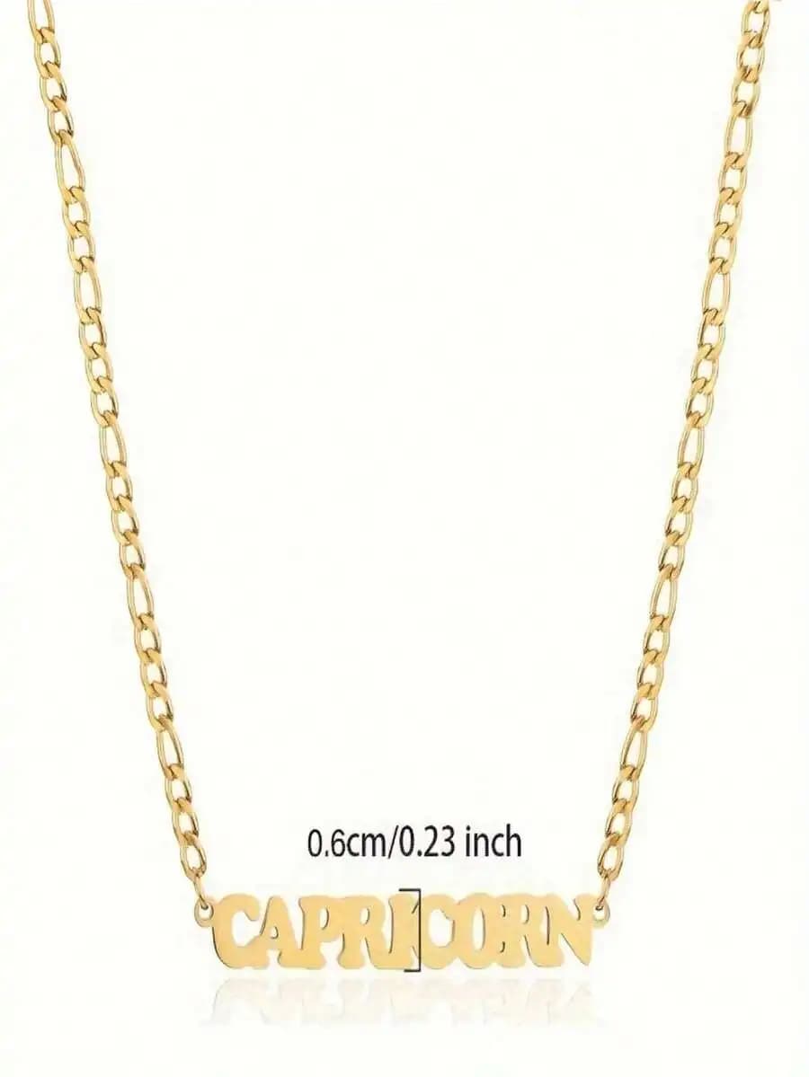 Stainless Steel Capricorn Letter Pendant Chain Necklace For Women