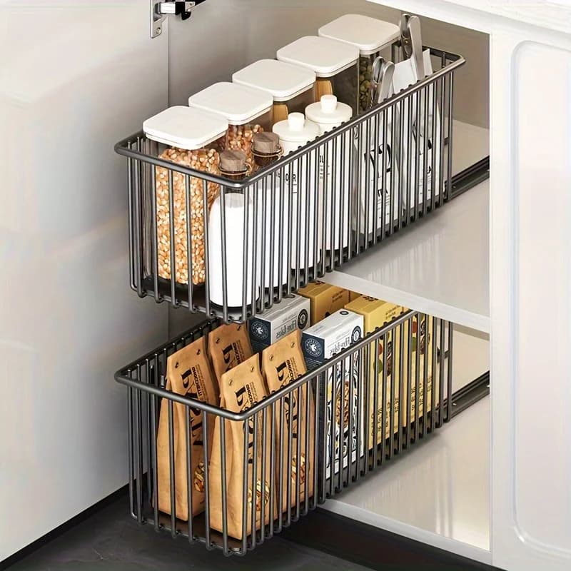 Cestino portaoggetti estraibile per armadietto sotto il lavandino Scatola portaoggetti per cassetti scorrevoli Credenza da cucina Cassetto scorrevole Scaffale Strumenti