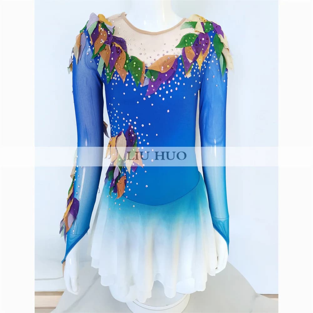 LIUHUO Danza sul Ghiaccio Pattinaggio di Figura Vestito Donna Ragazza Adulta Adolescente Personalizza Costume Prestazioni Competizione Danza Body Blu Rullo
