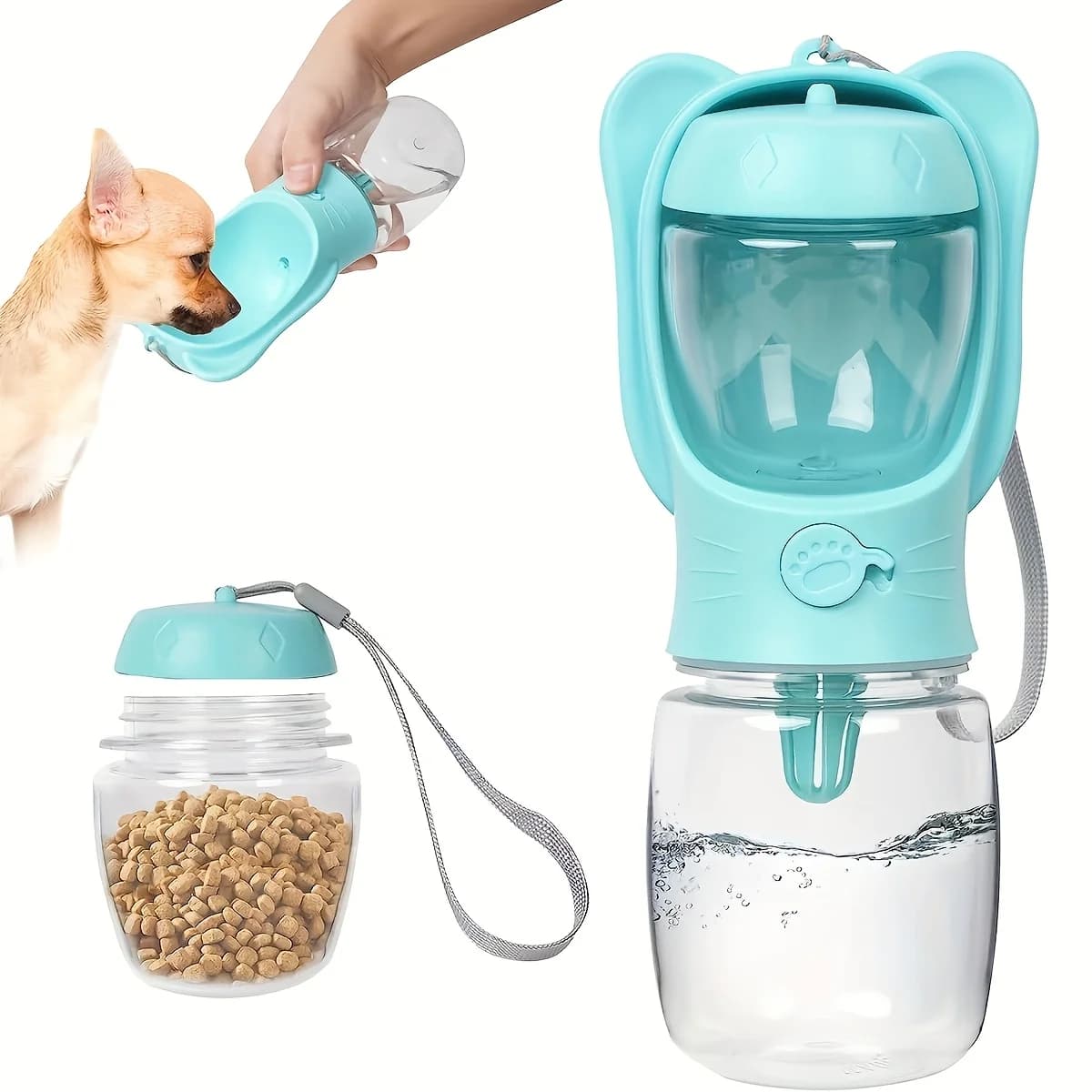 Bottiglia d'Acqua Portatile per Cani con Contenitore per Cibo, Dispenser per Gatti e Cuccioli, Essenziale per Passeggiate, Escursioni e Viaggi