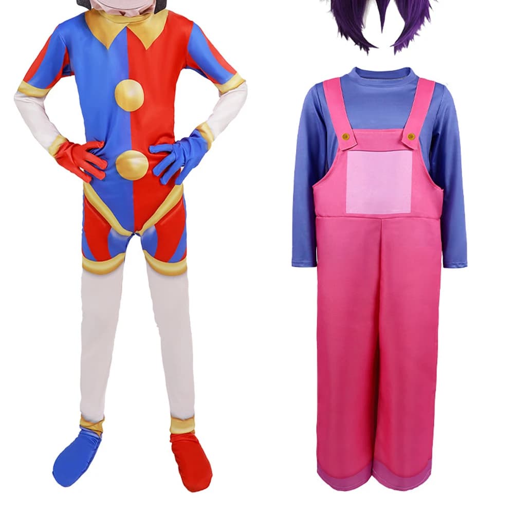 Costume Cosplay Pomni del Circo Digitale, Outfit da Cartone Animato per Bambini, Costume di Halloween, Tuta Intera Pomni