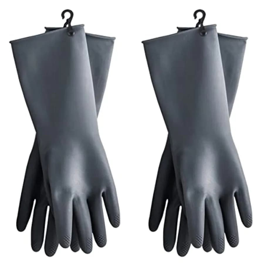Guanti per Lavare i Piatti HOMSSEM con Ganci per Appendere, 2 Paia di Guanti in Lattice Blu Navy e Grigio per Pulizie