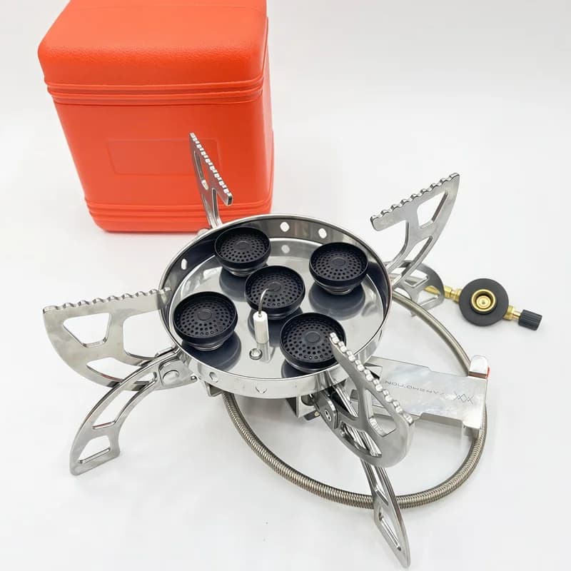 Portable 5-Burner Stainless Steel Camping Stove 15800W Windproof Foldable Stove for Hiking Picnic BBQ Outdoor Cooking