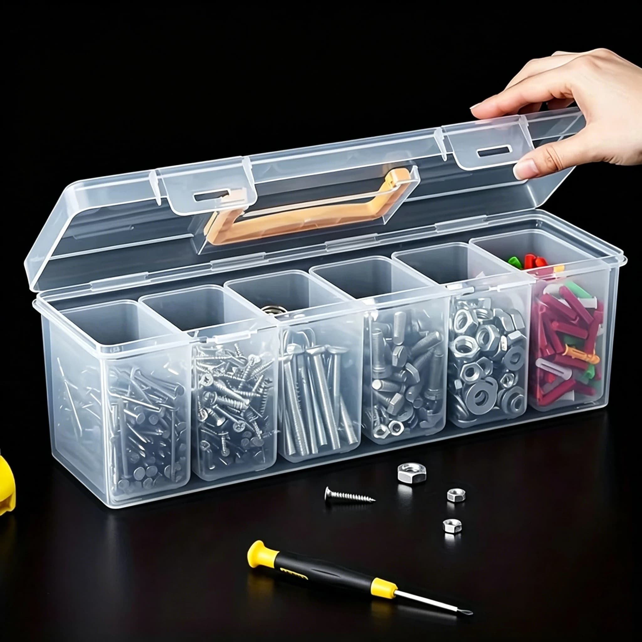 Set di 1/7 Scatole Porta Utensili, Organizzatore Trasparente Multi-Scomparto per Uso Domestico, Chiavi, Accessori Hardware
