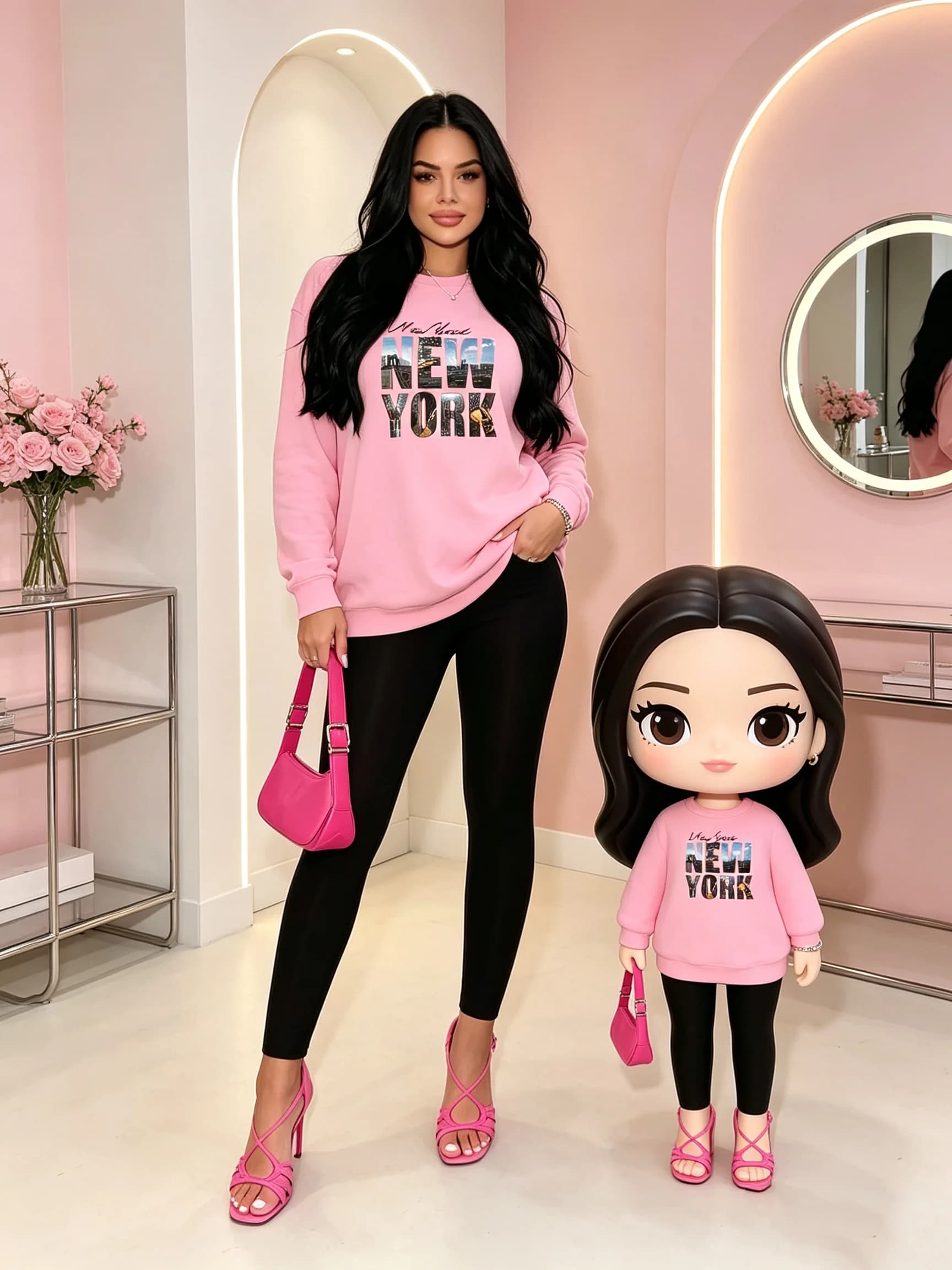 Autumn Casual round Neck Sweatshirt Top And Elastic Waist Pants Set with Letter Pattern Print Long Sleeves Solid Color