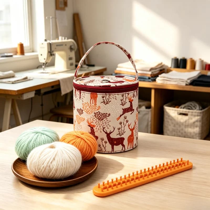 A knitting kit, round knitting bag, small knitting needles, 3 skeins of yarn—suitable for yarn—zippered storage bag