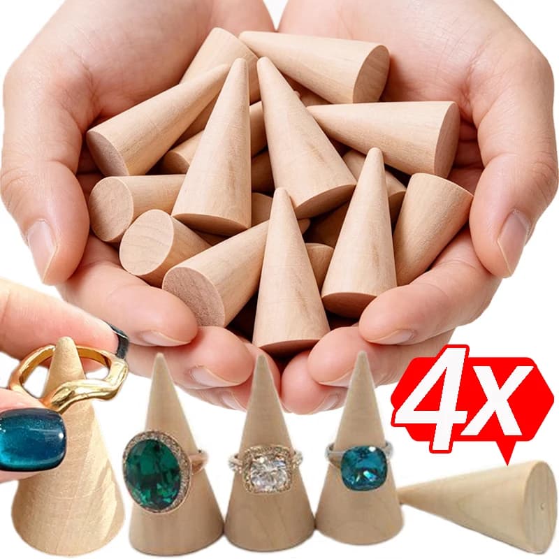 1/4pcs Solid Wood Conical Ring Display Stands Creative Ring Holder Jewelry Stand Display Earring Holder Organizer Display Tool