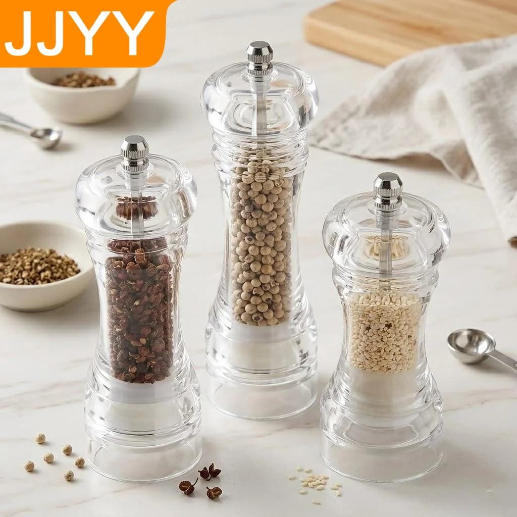 Set Macinapepe e Saliera Regolabili in Acrilico 162mm con Rotore in Ceramica, Utensile da Cucina per Macinare Spezie