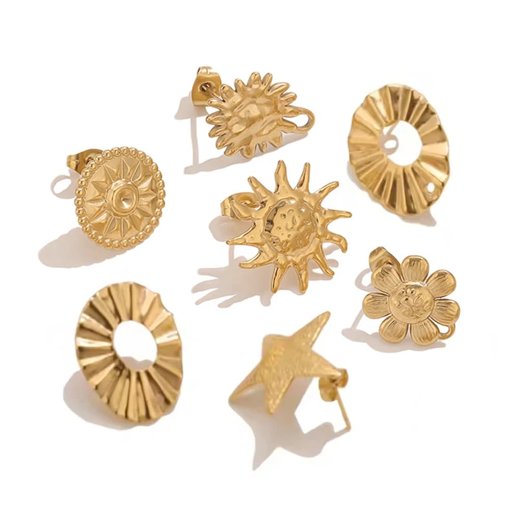 6/10 Pezzi Basi per Orecchini a Forma di Sole e Stella in Acciaio Inox Placcato Oro 18K, Forniture per Creazione di Gioielli Fai-da-Te