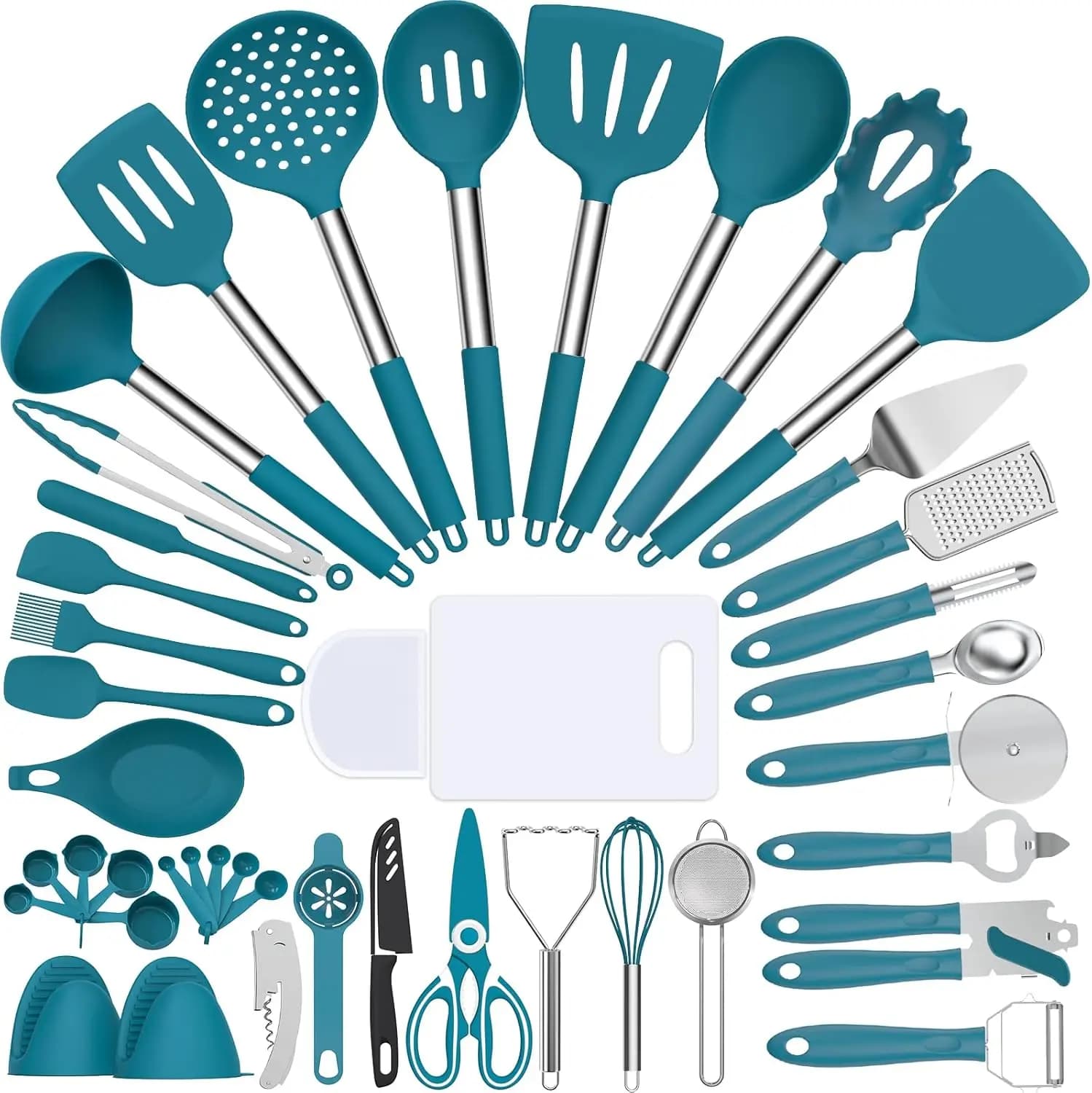 Set di 43 Utensili da Cucina in Silicone per Pentole Antiaderenti, Strumenti Durevoli Resistenti al Calore con Fori per Appendere