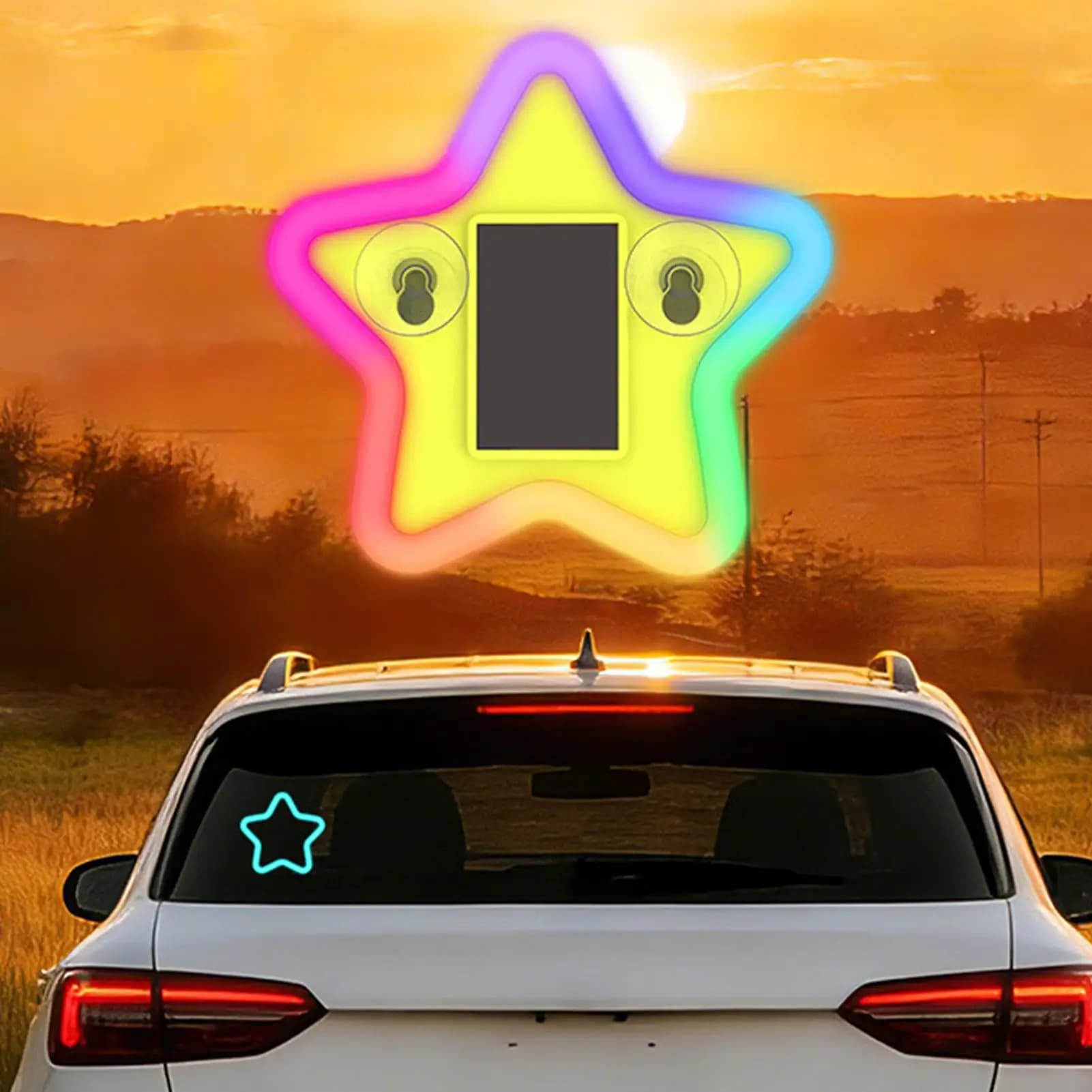 Luce Ambientale Solare a Forma di Stella a Cinque Punte per Auto, Lampada Decorativa con Sensore Wireless, Luce Atmosferica Solare per Finestrini Auto