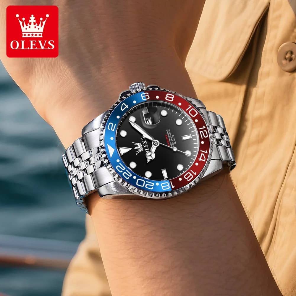 OLEVS Original Men's Stainless Steel Quartz WristWatch for Men,Large Face Case,Casual Work Watch,Classic Watch,Waterproof 5657