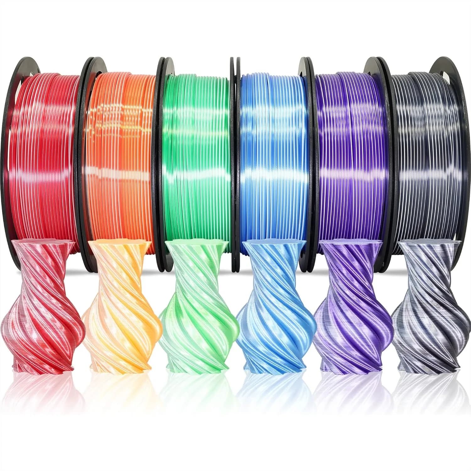 Filamento per Stampante 3D in PLA Seta Bicolore, Set di 6 Bobine da 250g Ciascuna, 1,5kg Totali, Confezione Multicolore Lucida per Stampanti 3D FDM