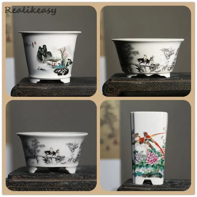 Vasi da fiori cinesi di sabbia viola vasi da Bonsai in ceramica dipinti a mano arte paesaggio vasi da fiori vasi da fiori decorativi da tavolo LC309