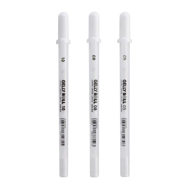 Sakura Gelly Roll Penna gel Colore bianco 0,5 mm 0,8 mm 1,0 mm Penna Marke ad alta luce Penna per pittura artistica in cartone nero Penne a linea bianca