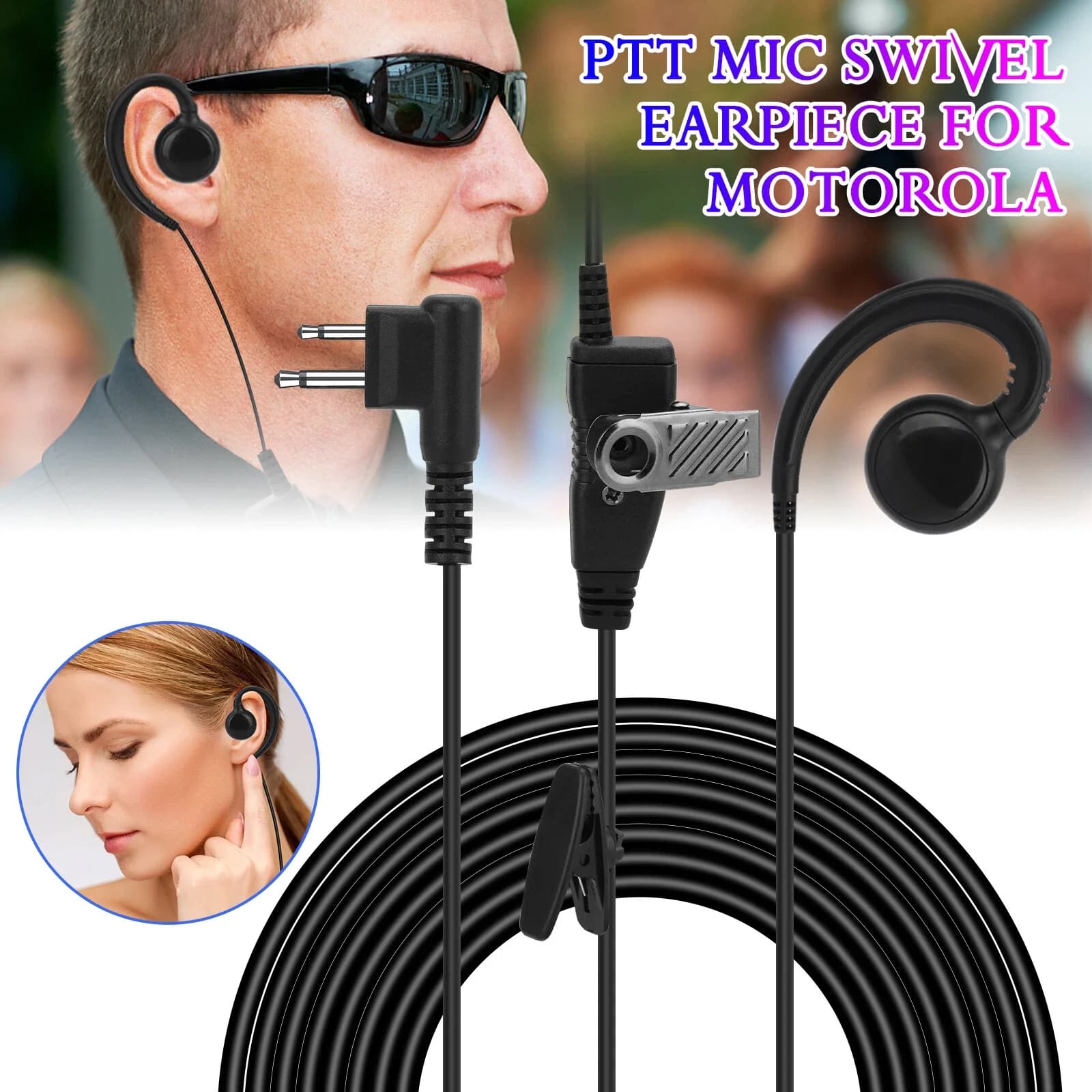 Auricolare girevole con microfono PTT per walkie talkie radio Motorola CP200 CLS1110 CLS1413