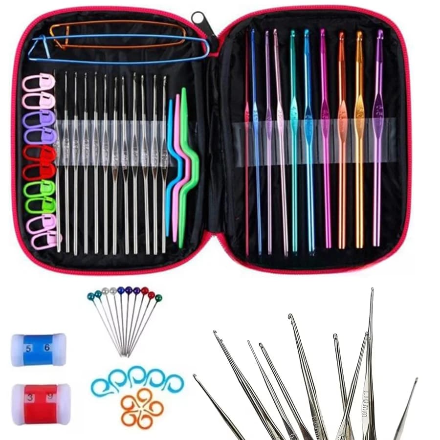100PCS Crochet Hooks Set Knitting Needles Stitch Markers Sewing DIY Craft Supply with Storage Bag Handmade Weaving Tool Gift ZYF