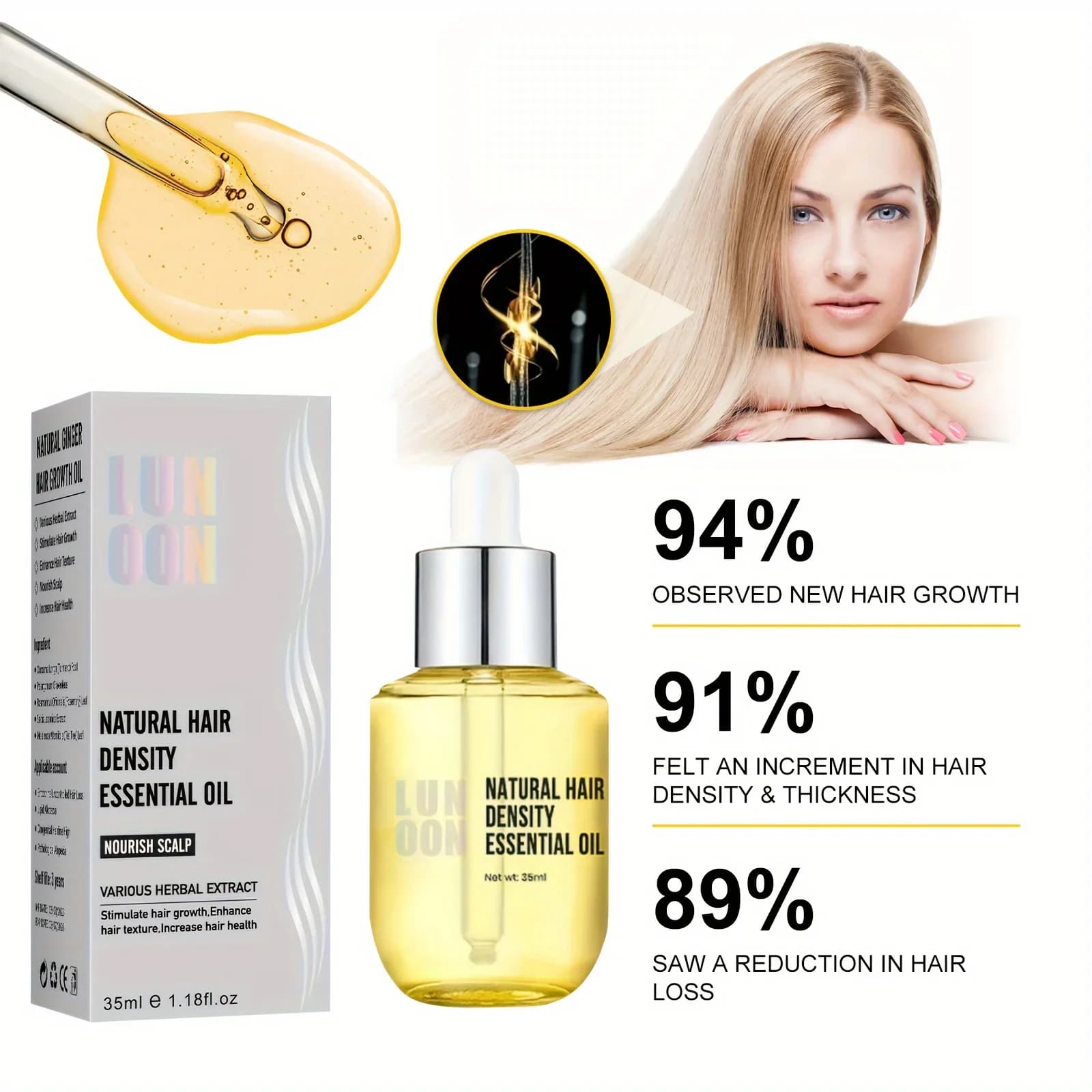 35ML Siero per la crescita dei capelli Ricrescita densa Olio essenziale per capelli a crescita rapida Capelli allo zenzero Promozione della rigenerazione Bellezza Cura dei capelli